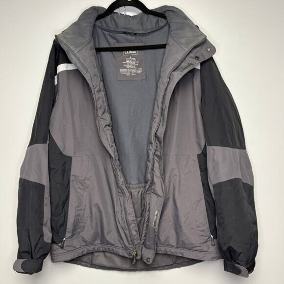 L.L. Bean Mens Black Grey Insulated Waterproof Winter Jacket Sz L *NO HOOD* - Picture 3 of 6